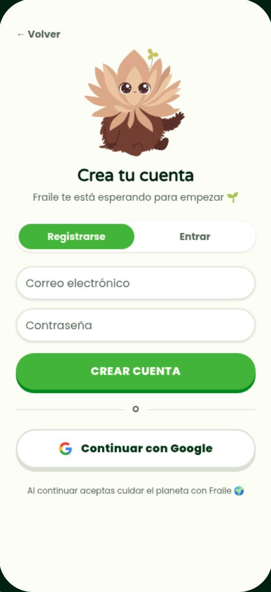 Pantalla de RecyApp para crear tu cuenta con correo o Google